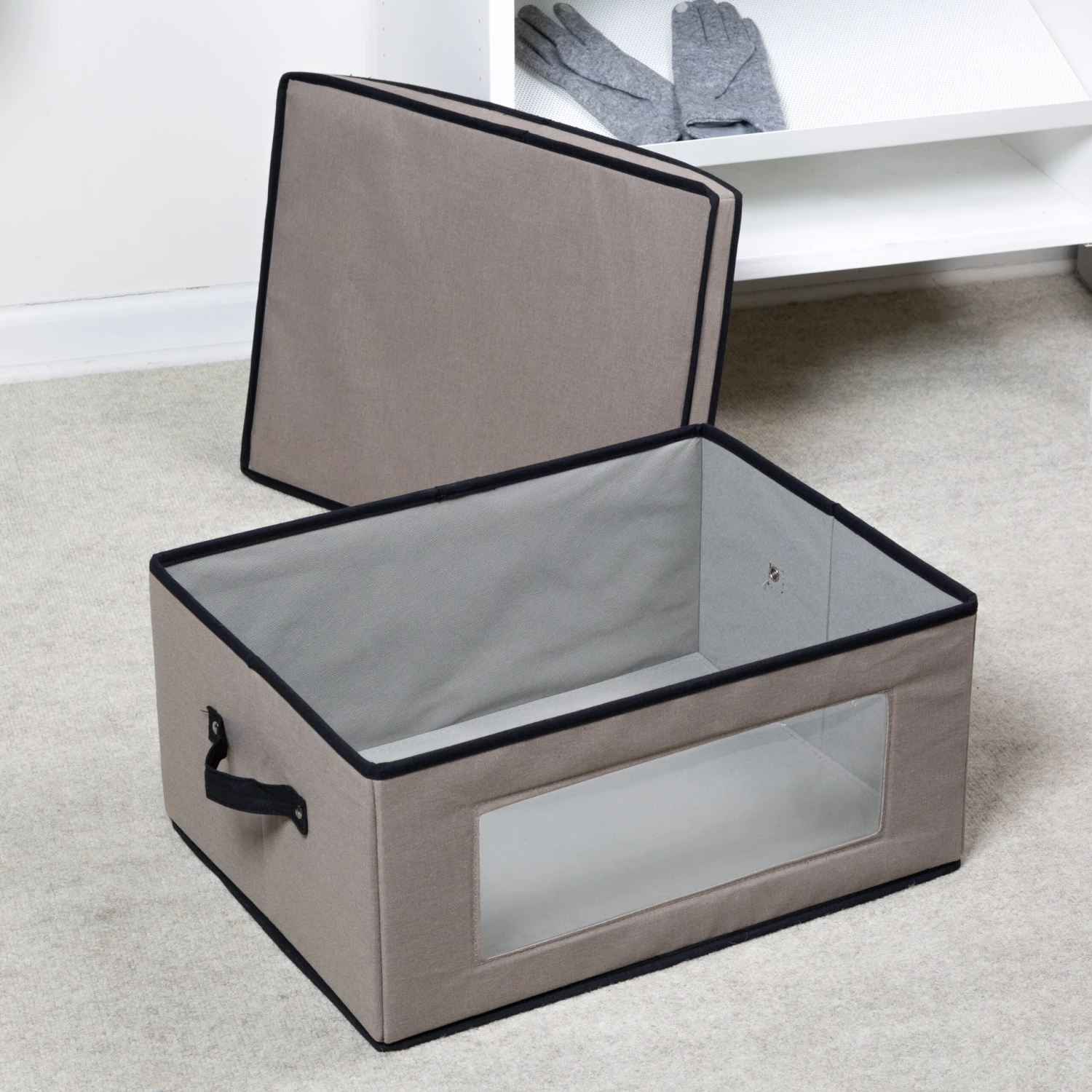Gray Fabric Closet Storage Box With Lid, Clear-View Window And Removable Dividers - Image 4