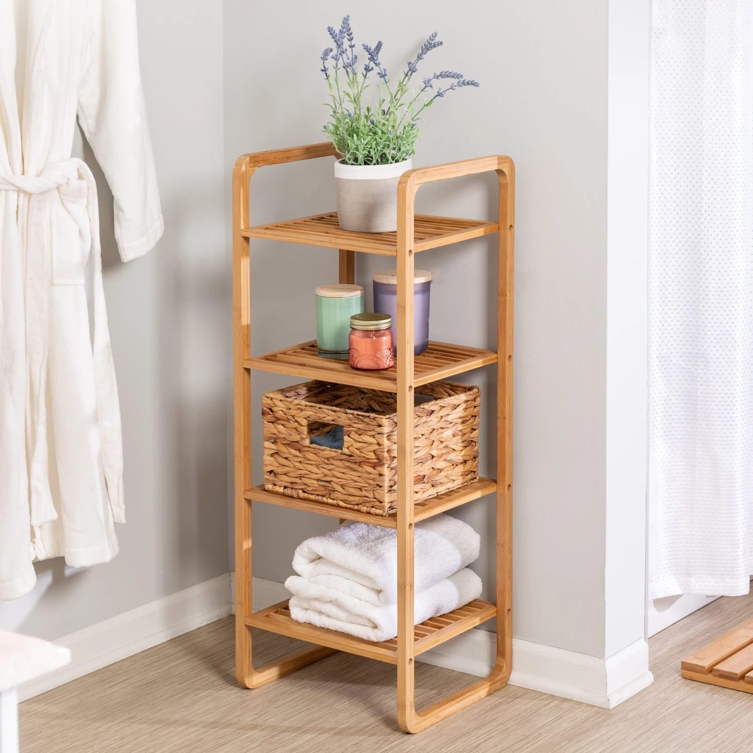 Natural Bamboo 4-Tier Vertical Shelf - Image 2