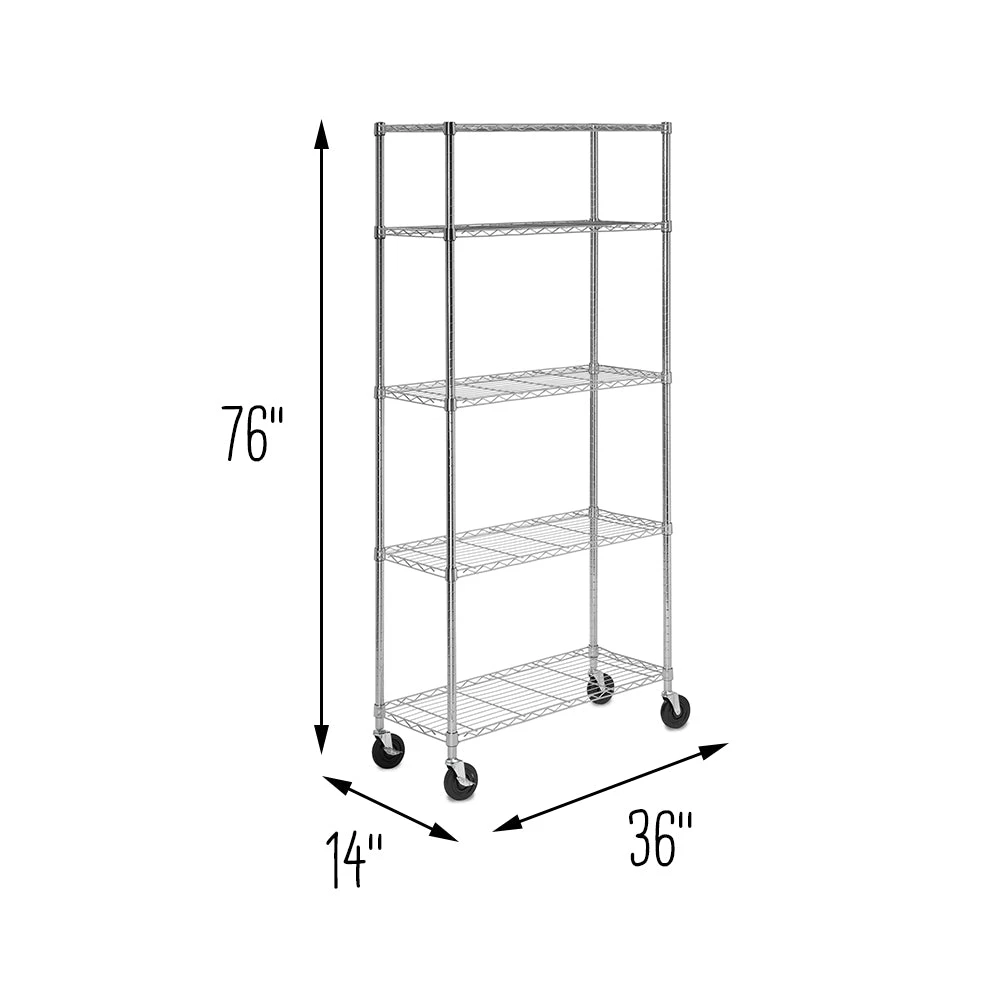 Chrome Rolling Heavy-Duty Adjustable Shelving Unit - Image 5