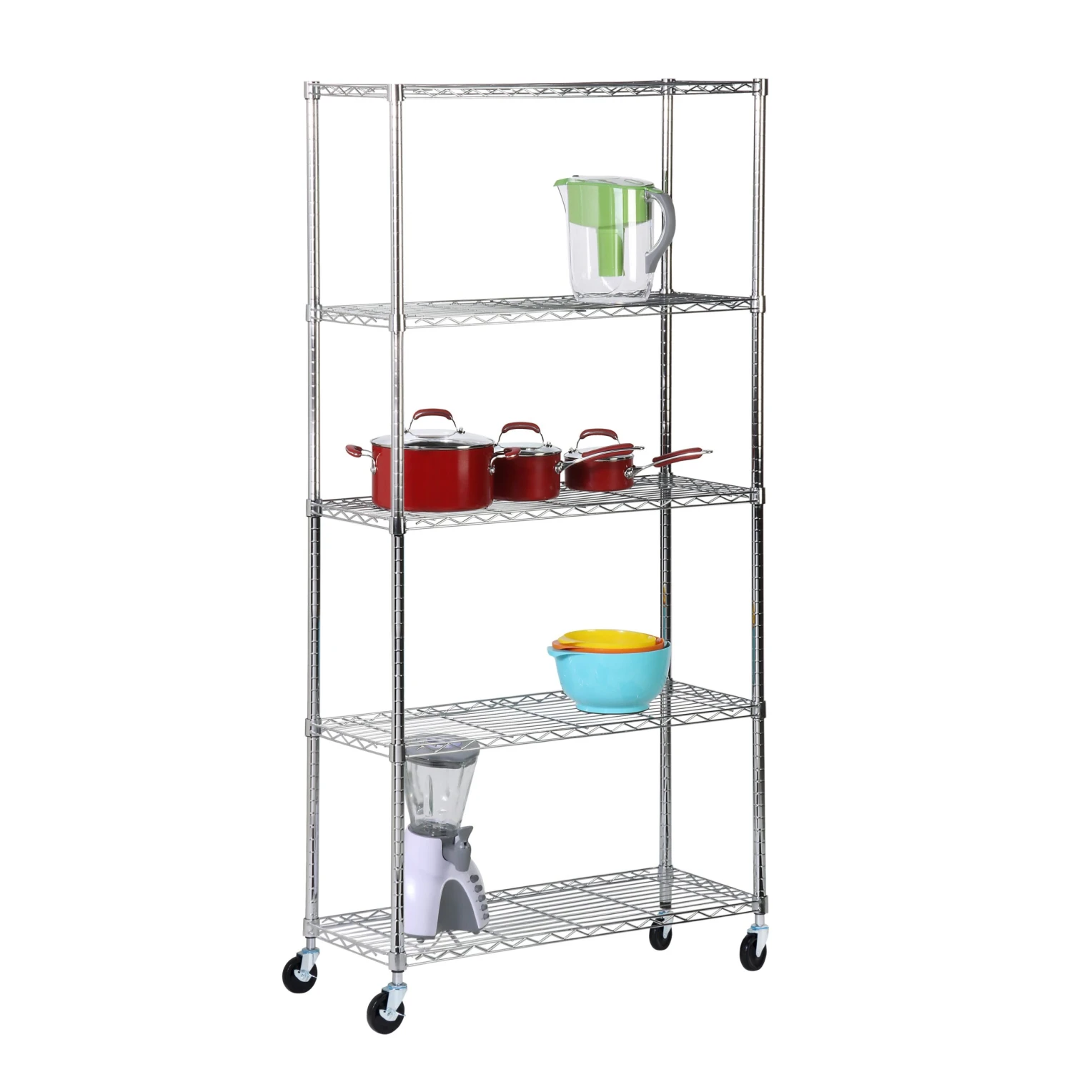 Chrome Rolling Heavy-Duty Adjustable Shelving Unit