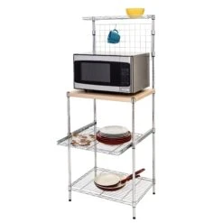 Chrome/Wood Microwave Shelving Unit With Shelves