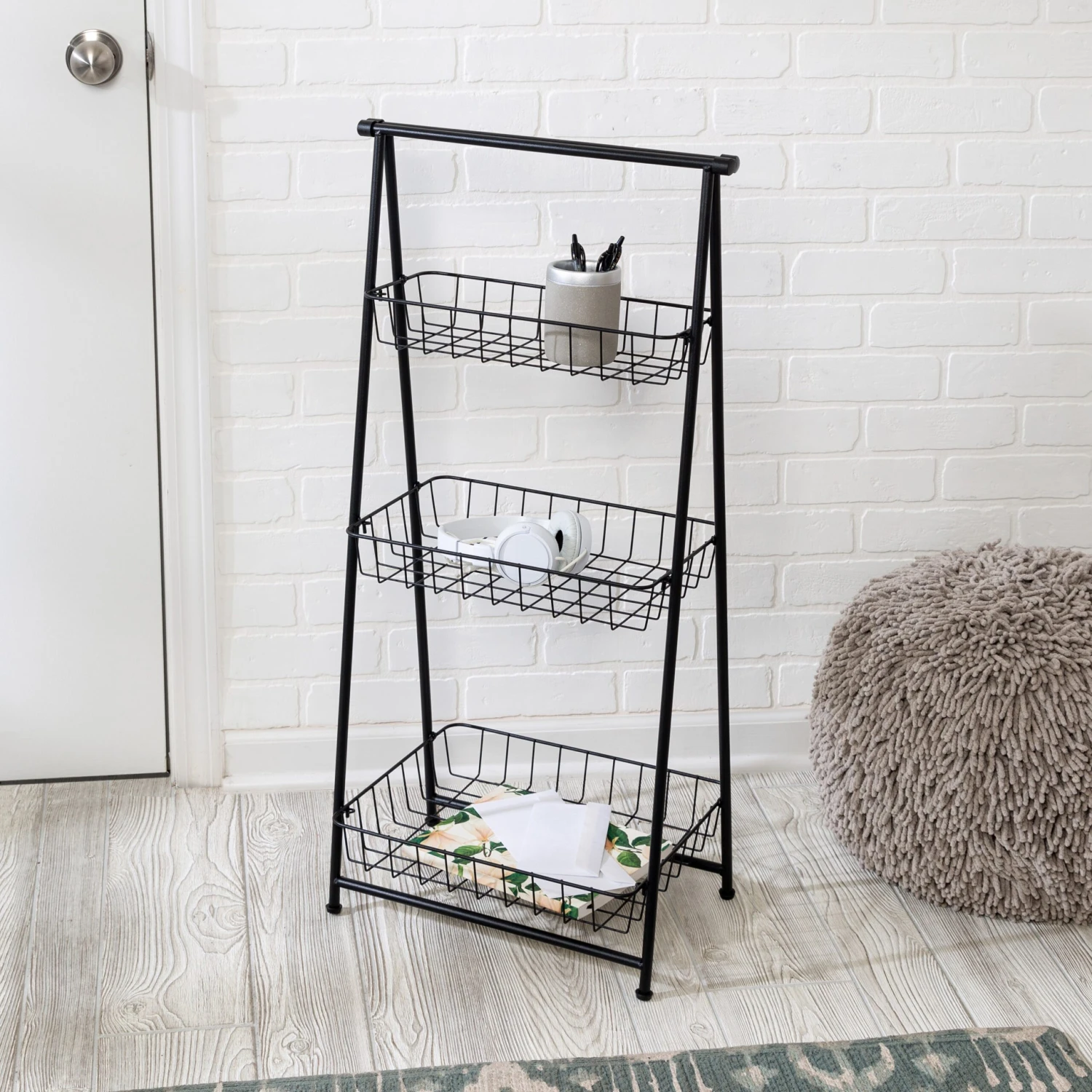 Black 3-Tier Folding A-Frame Storage Caddy - Image 2