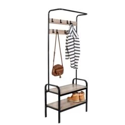 Willow Gray Entryway Hall Tree With Shoe Storage
