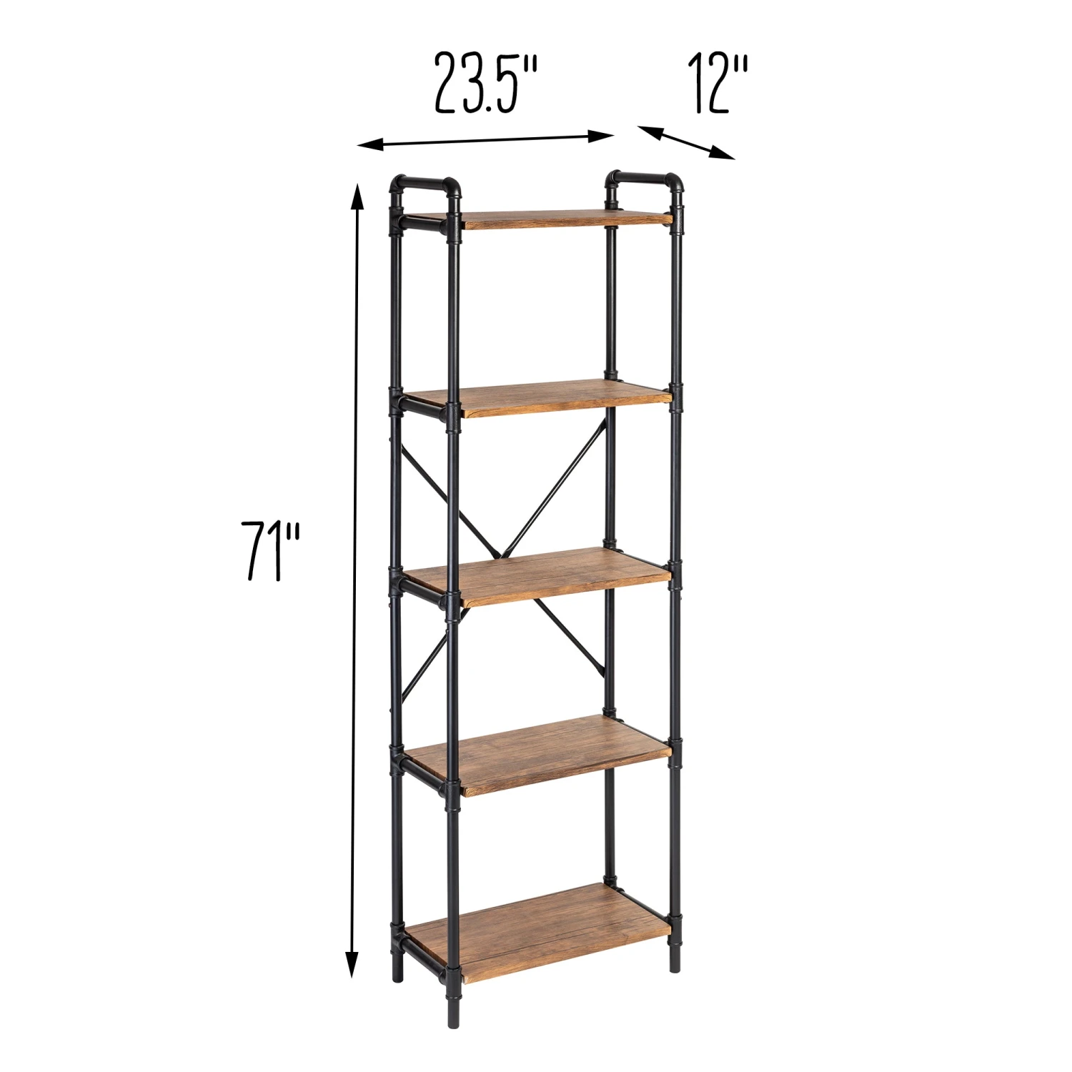 Black/Rustic 5-Tier Industrial Bookshelf - Image 5