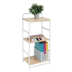 White/Natural 3-Tier Small Wood And Metal Shelf