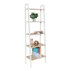Natural/White 5-Tier Wood And Metal A-Frame Ladder Shelf