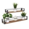 Black/Natural Floating Metal And Wood Wall Shelves (Set Of 2)
