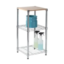 Chrome/Wood 3-Tier Adjustable Shelving Unit