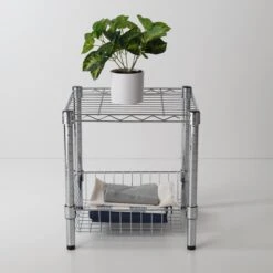 Chrome Small Wire Table With Basket