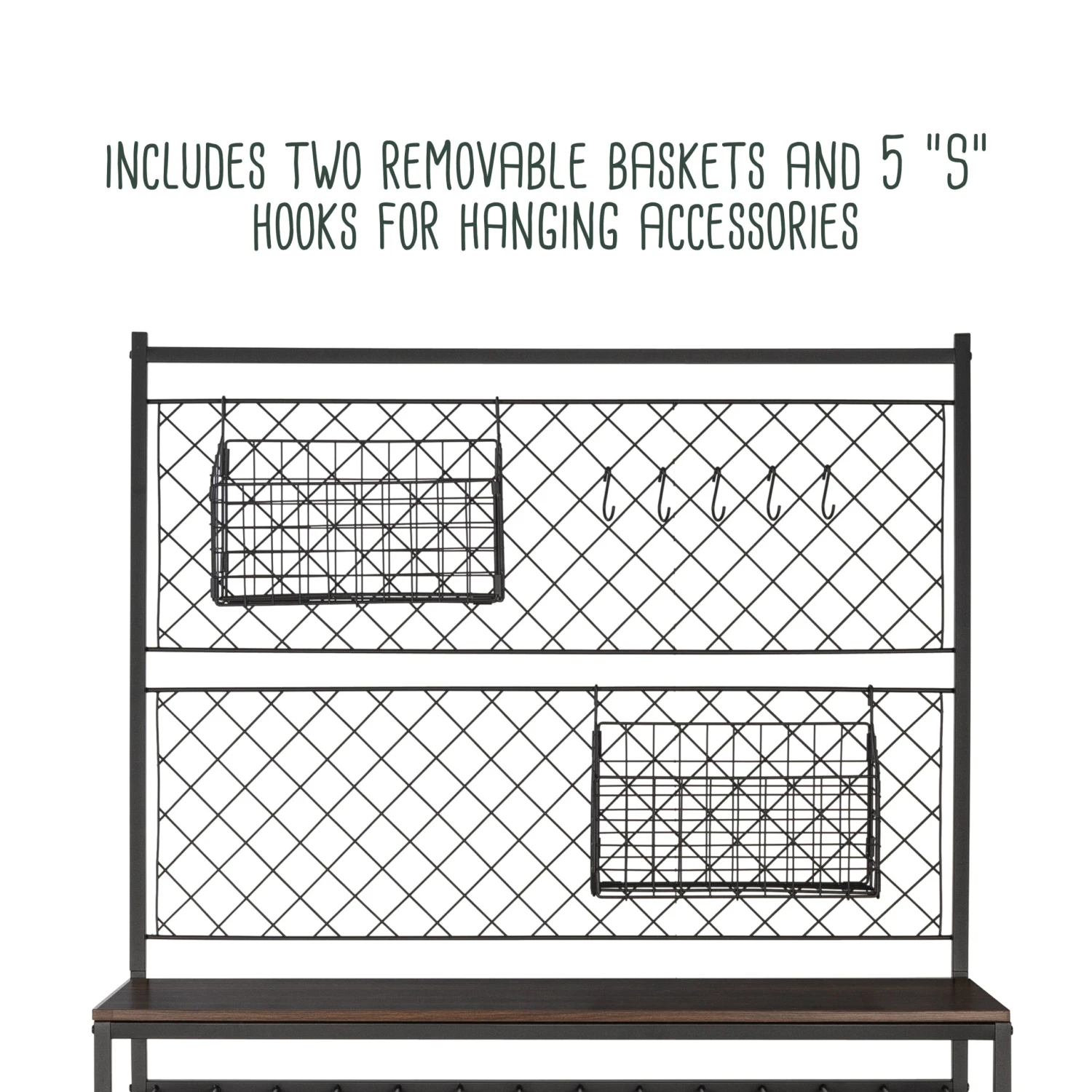 Black/Walnut Kitchen Bakers Rack With Wine Storage - Image 3