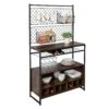 Black/Walnut Kitchen Bakers Rack With Wine Storage