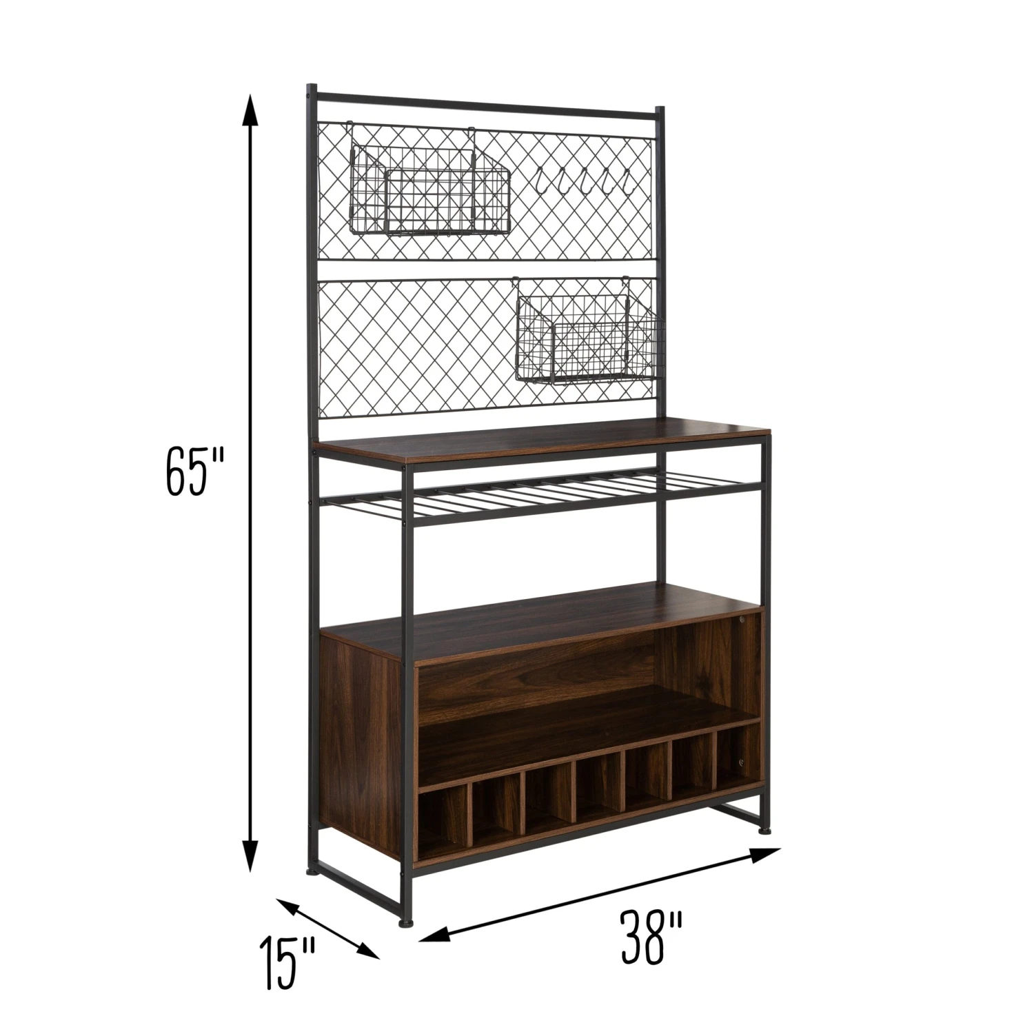 Black/Walnut Kitchen Bakers Rack With Wine Storage - Image 5