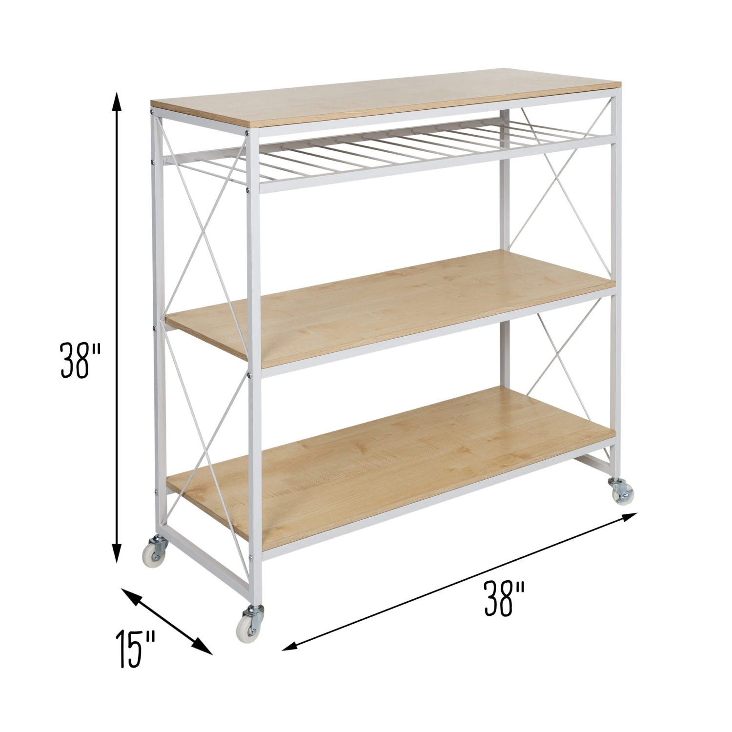 White/Oak 4-Tier Rolling Kitchen Island - Image 4