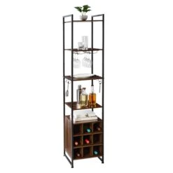 Black/Walnut Wine And Bar Storage Tower
