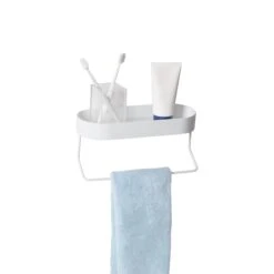 White Oval Bath Shelf With Towel Bar
