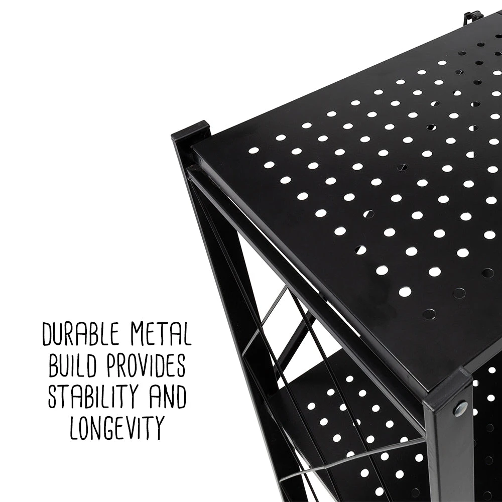 Black Folding 3-Tier Metal Rolling Shelf - Image 3