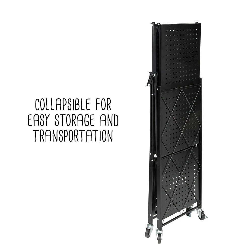 Black Folding 3-Tier Metal Rolling Shelf - Image 5