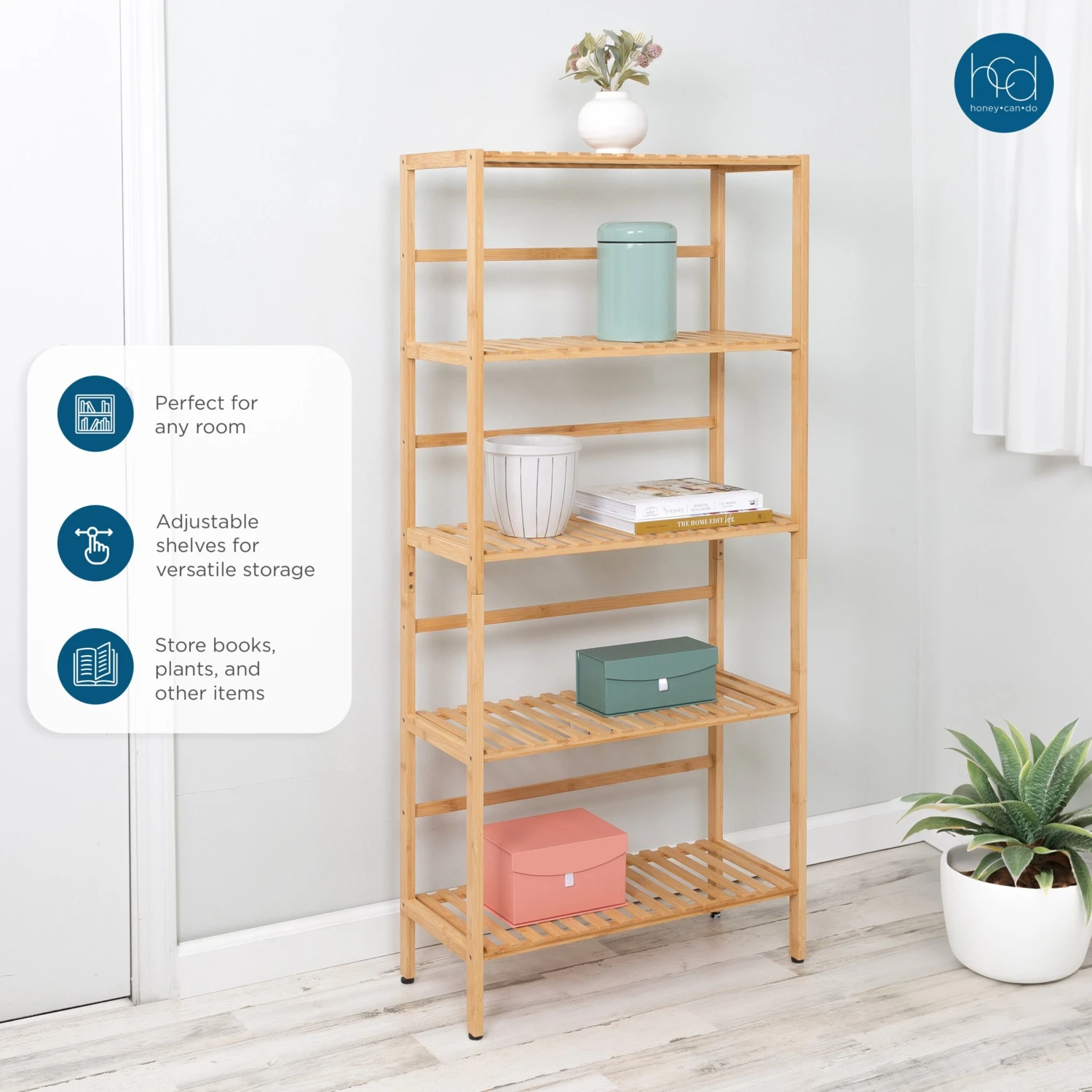 Natural 5-Tier Bamboo Bookshelf - Image 7