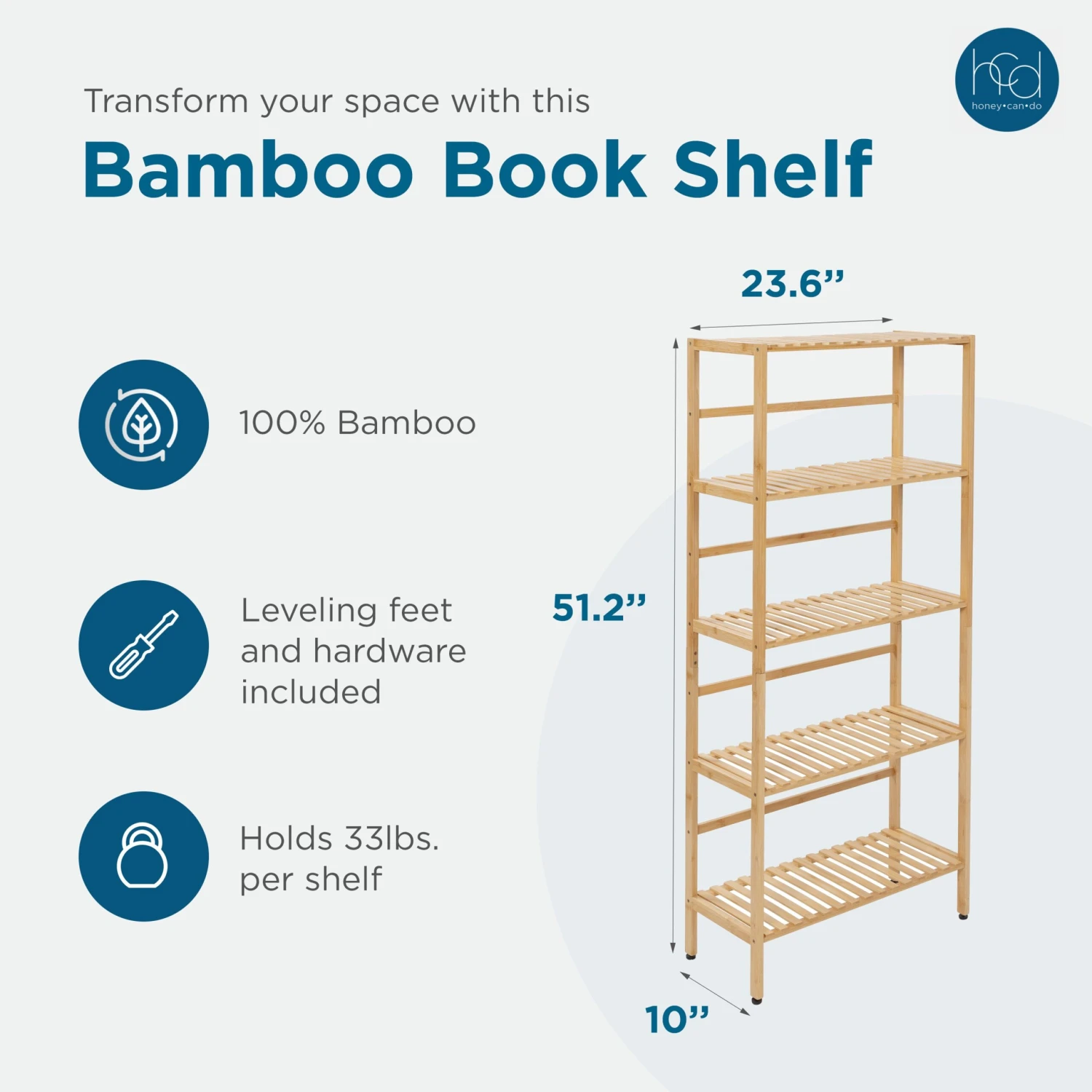 Natural 5-Tier Bamboo Bookshelf - Image 11