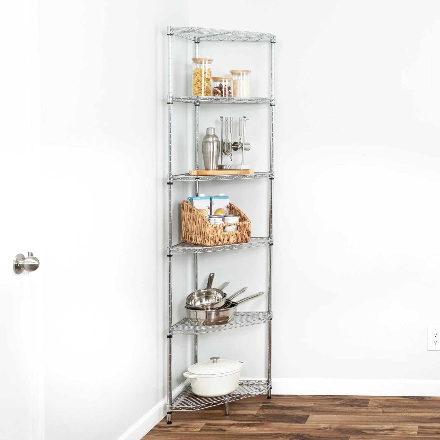 Chrome Steel 6-Tier Compact Corner Shelving Unit - Image 2