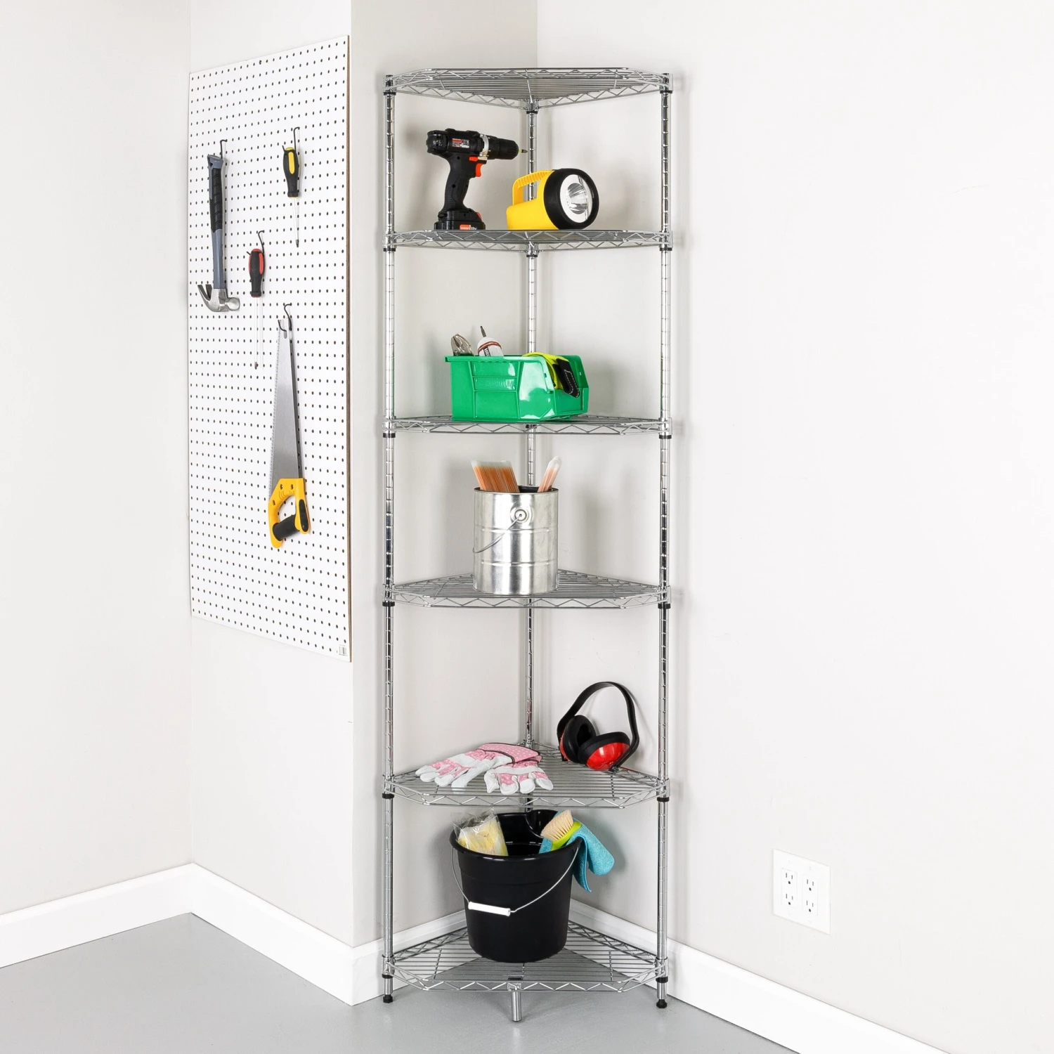 Chrome Steel 6-Tier Compact Corner Shelving Unit - Image 5