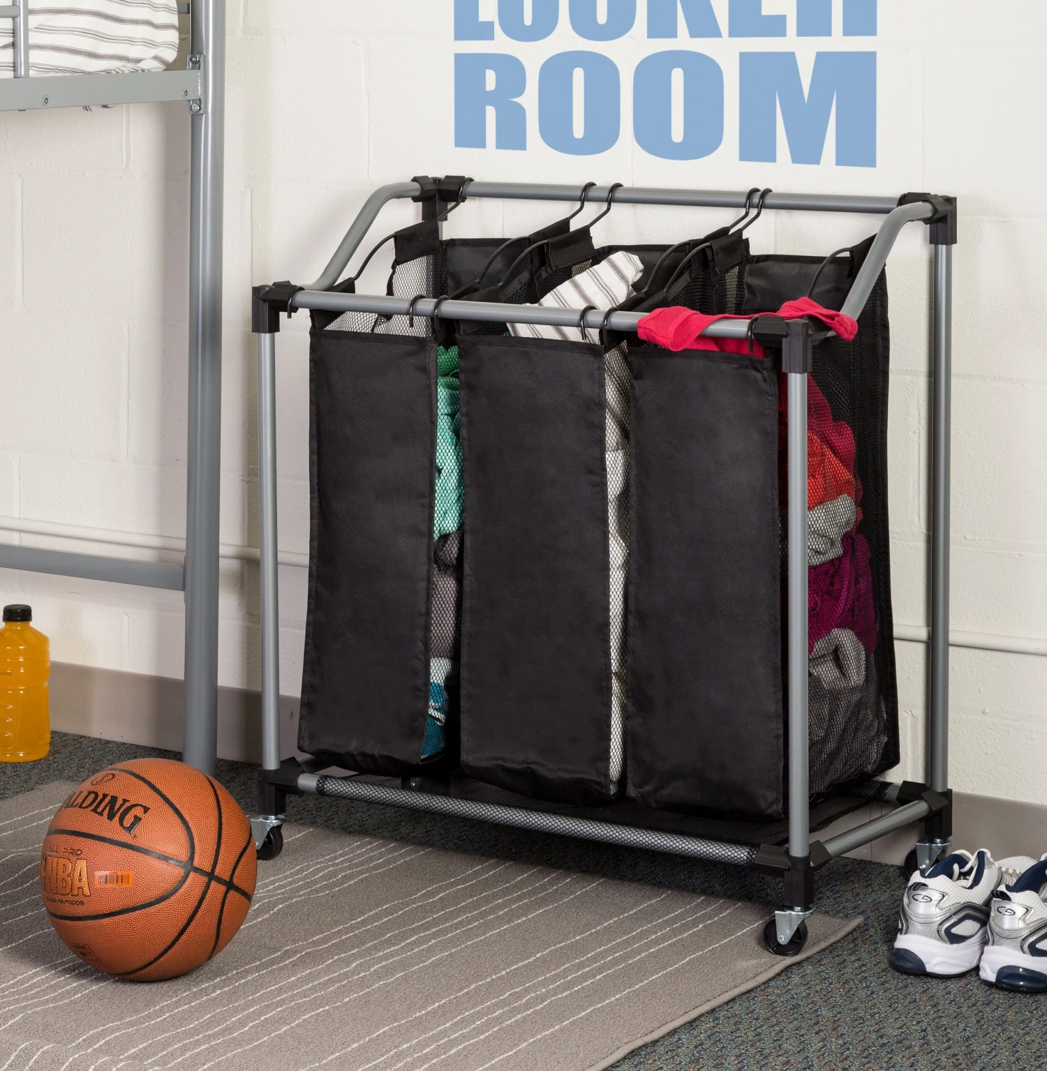 Black/Silver Rolling Triple Laundry Sorter - Image 2