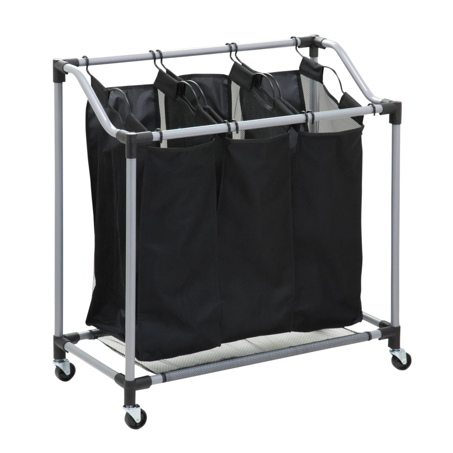 Black/Silver Rolling Triple Laundry Sorter - Image 4