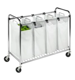 White/Chrome 4-Bag Rolling Laundry Sorter