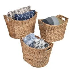 Natural Water Hyacinth Large Nesting Baskets (Set Of 3)