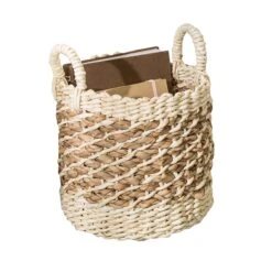 Natural Tea Stained Small Wicker Storage Basket With Handles