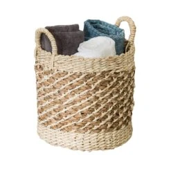 Natural Tea Stained Large Wicker Storage Basket With Handles