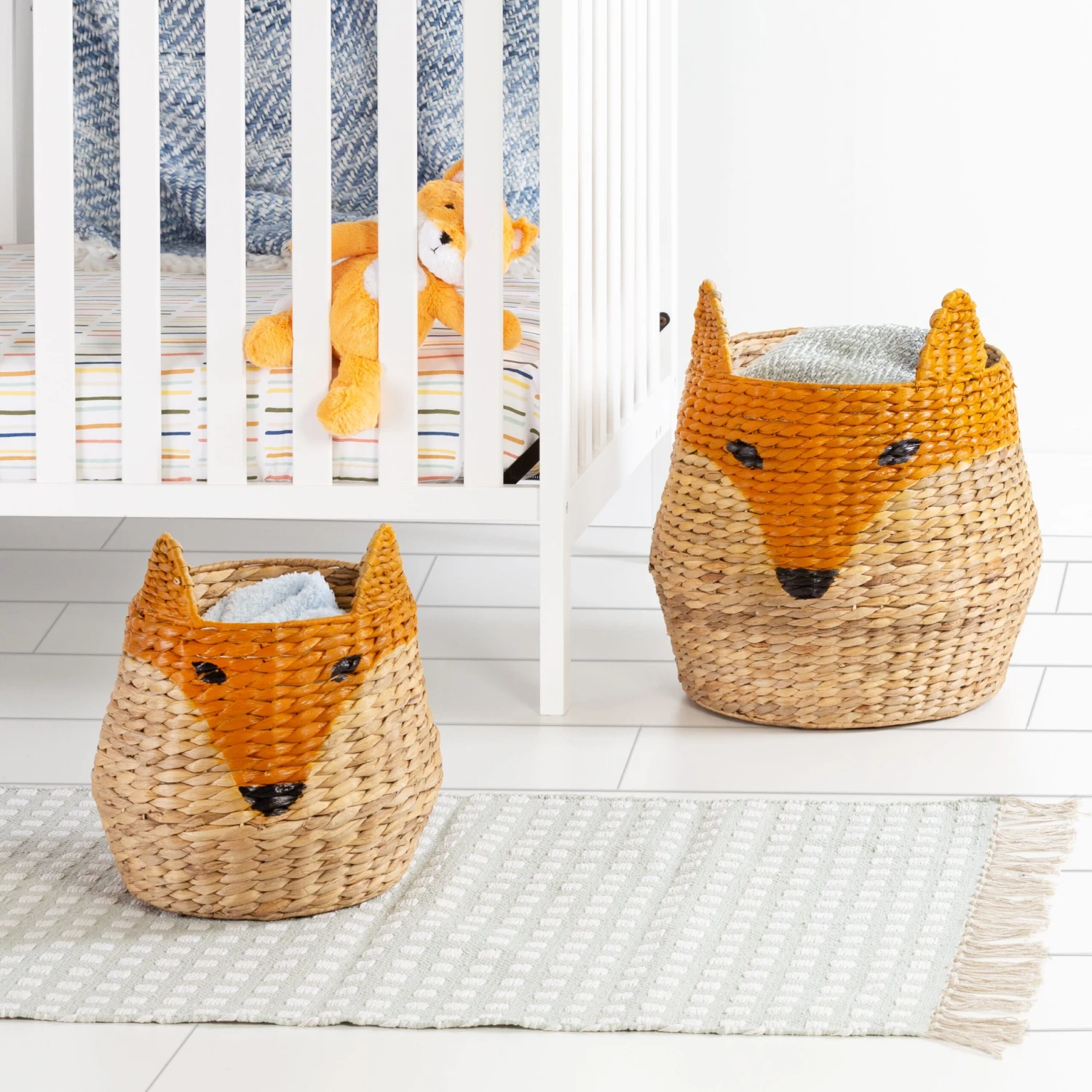 Natural/Orange Fox Shaped Storage Baskets (Set Of 2) - Image 2