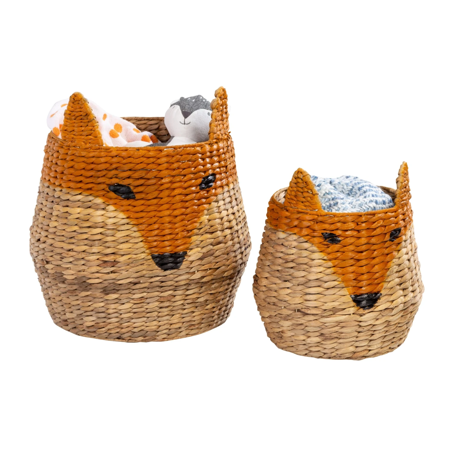 Natural/Orange Fox Shaped Storage Baskets (Set Of 2)