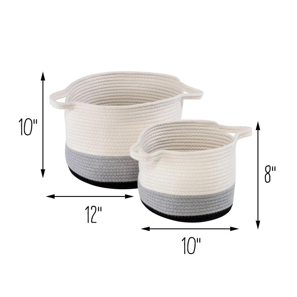 Black/White Ombré Cotton Rope Nesting Basket (Set Of 2) - Image 8
