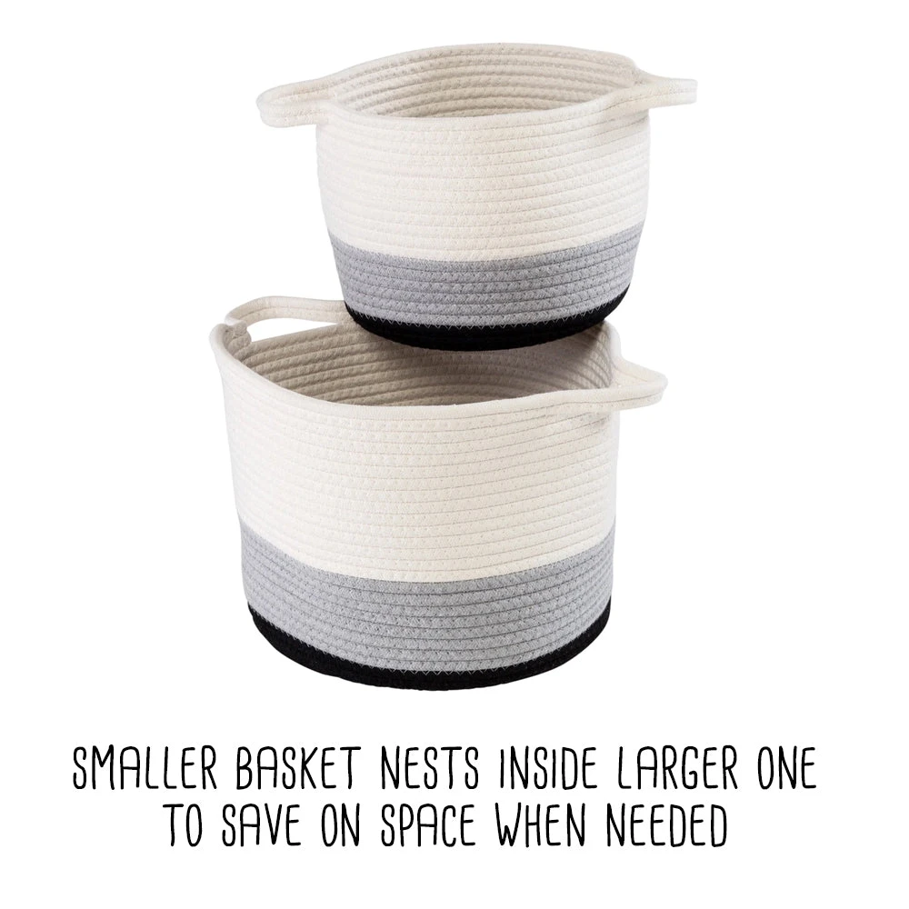 Black/White Ombré Cotton Rope Nesting Basket (Set Of 2) - Image 7