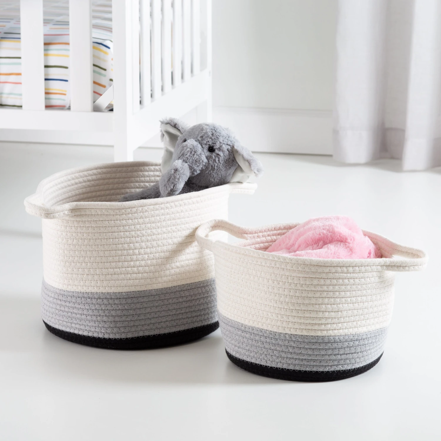 Black/White Ombré Cotton Rope Nesting Basket (Set Of 2) - Image 4