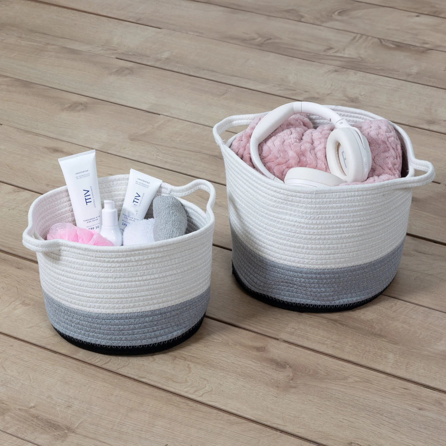 Black/White Ombré Cotton Rope Nesting Basket (Set Of 2) - Image 3