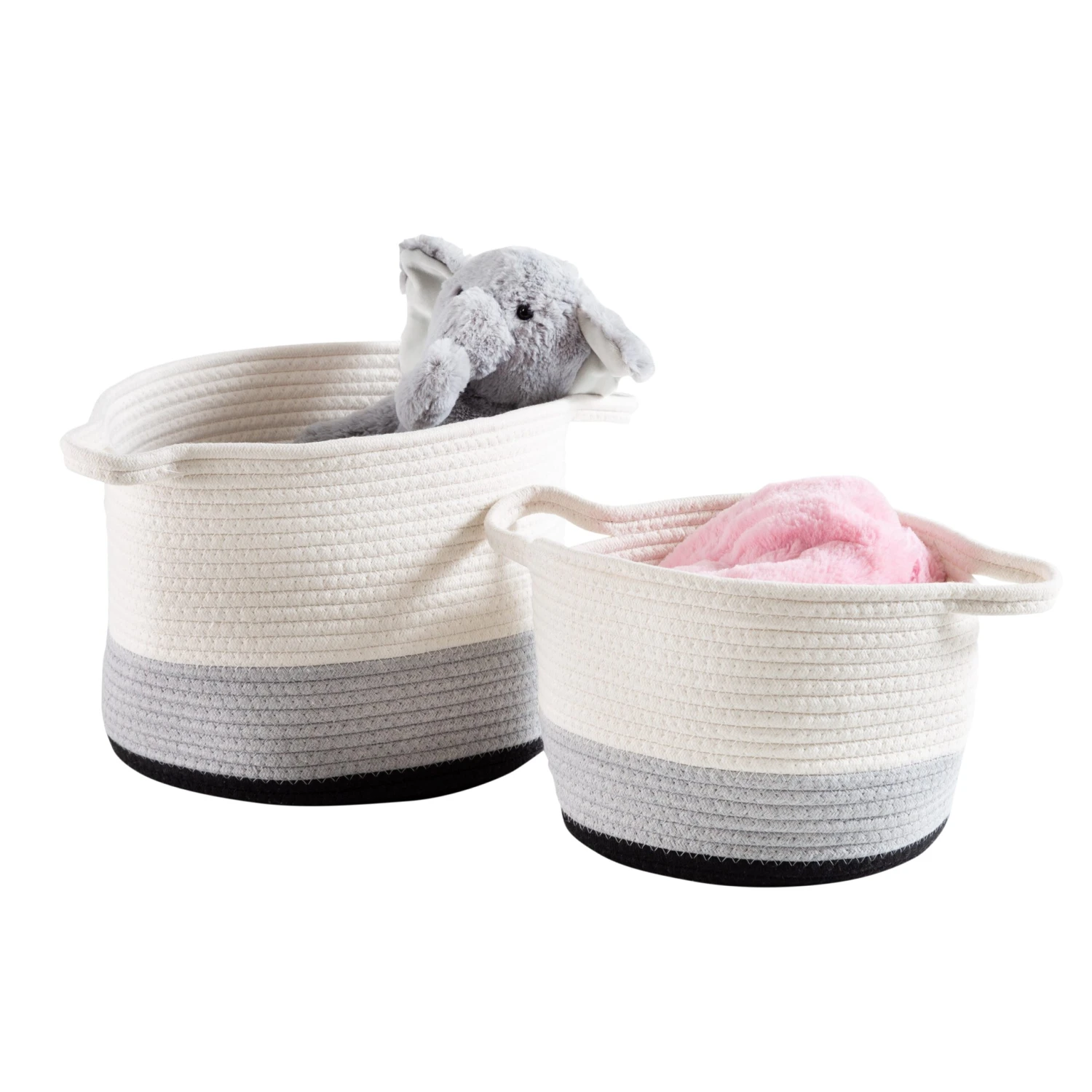 Black/White Ombré Cotton Rope Nesting Basket (Set Of 2)