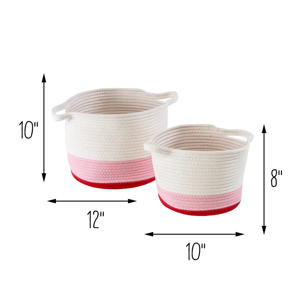 Red/White Ombré Cotton Rope Nesting Basket (Set Of 2) - Image 8