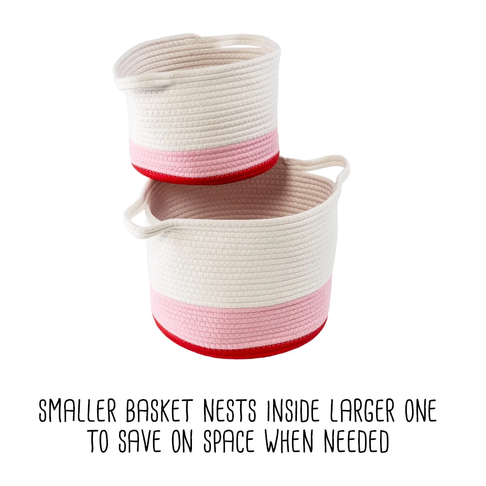 Red/White Ombré Cotton Rope Nesting Basket (Set Of 2) - Image 5