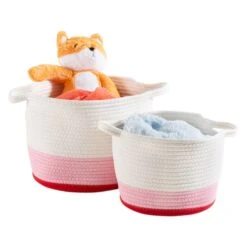Red/White Ombré Cotton Rope Nesting Basket (Set Of 2)
