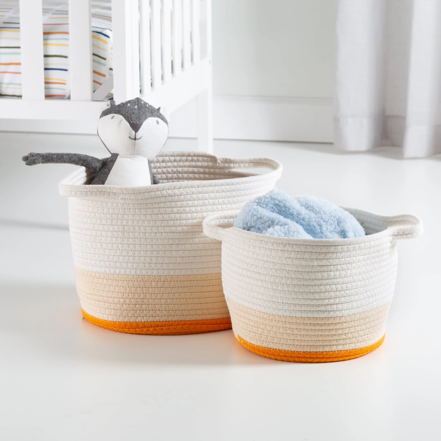Yellow/White Ombré Cotton Rope Nesting Basket (Set Of 2) - Image 3