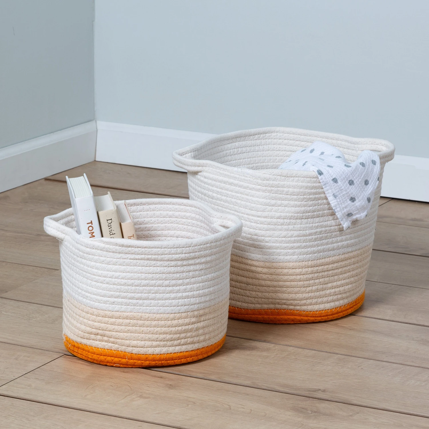 Yellow/White Ombré Cotton Rope Nesting Basket (Set Of 2) - Image 2