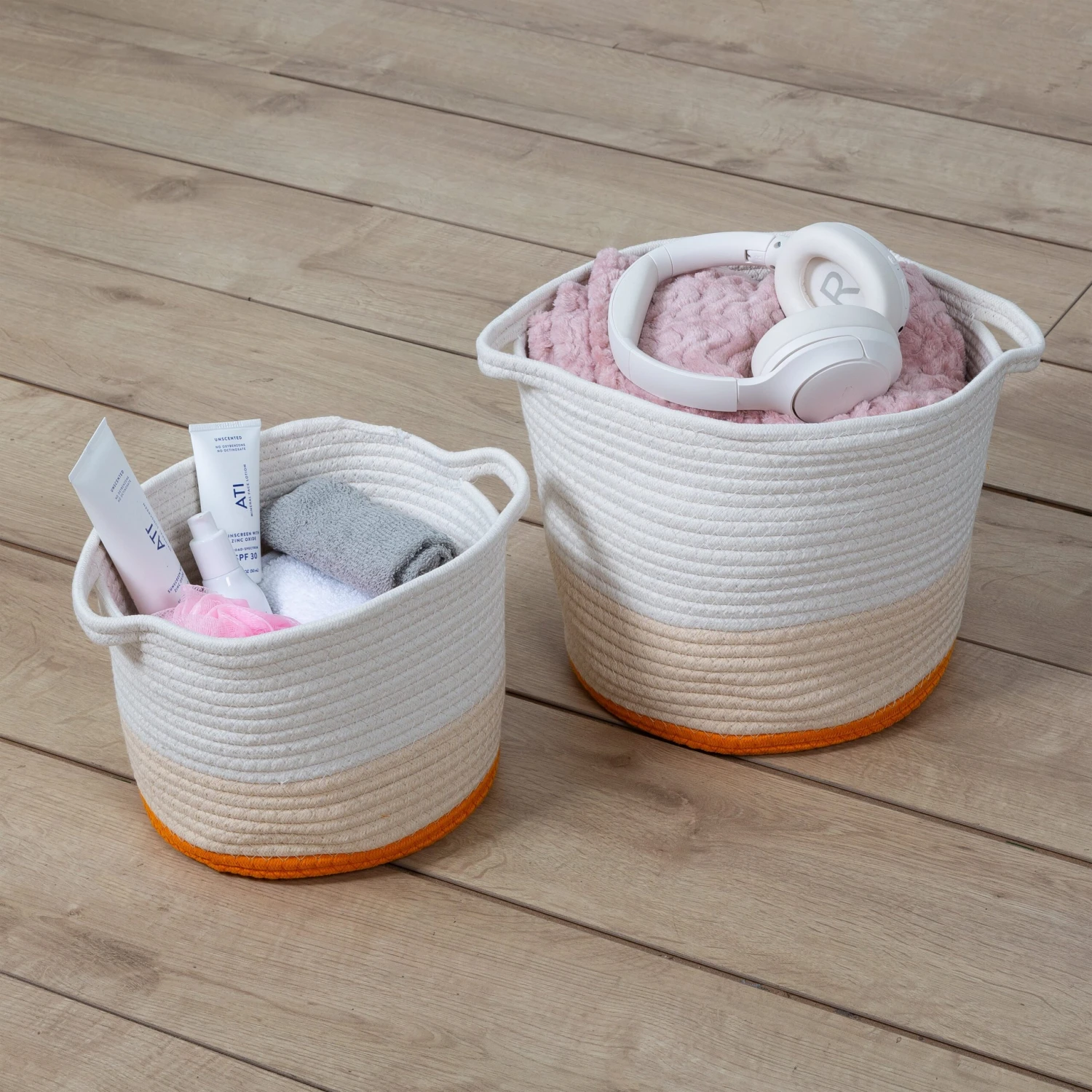 Yellow/White Ombré Cotton Rope Nesting Basket (Set Of 2) - Image 4