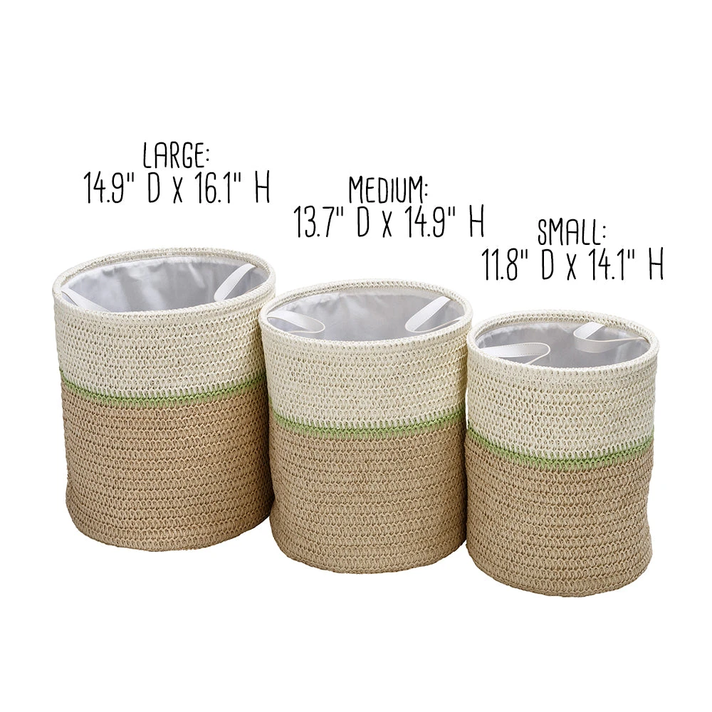 Green/Natural Paper Straw Nesting Baskets With Handles (Set Of 3) - Image 5