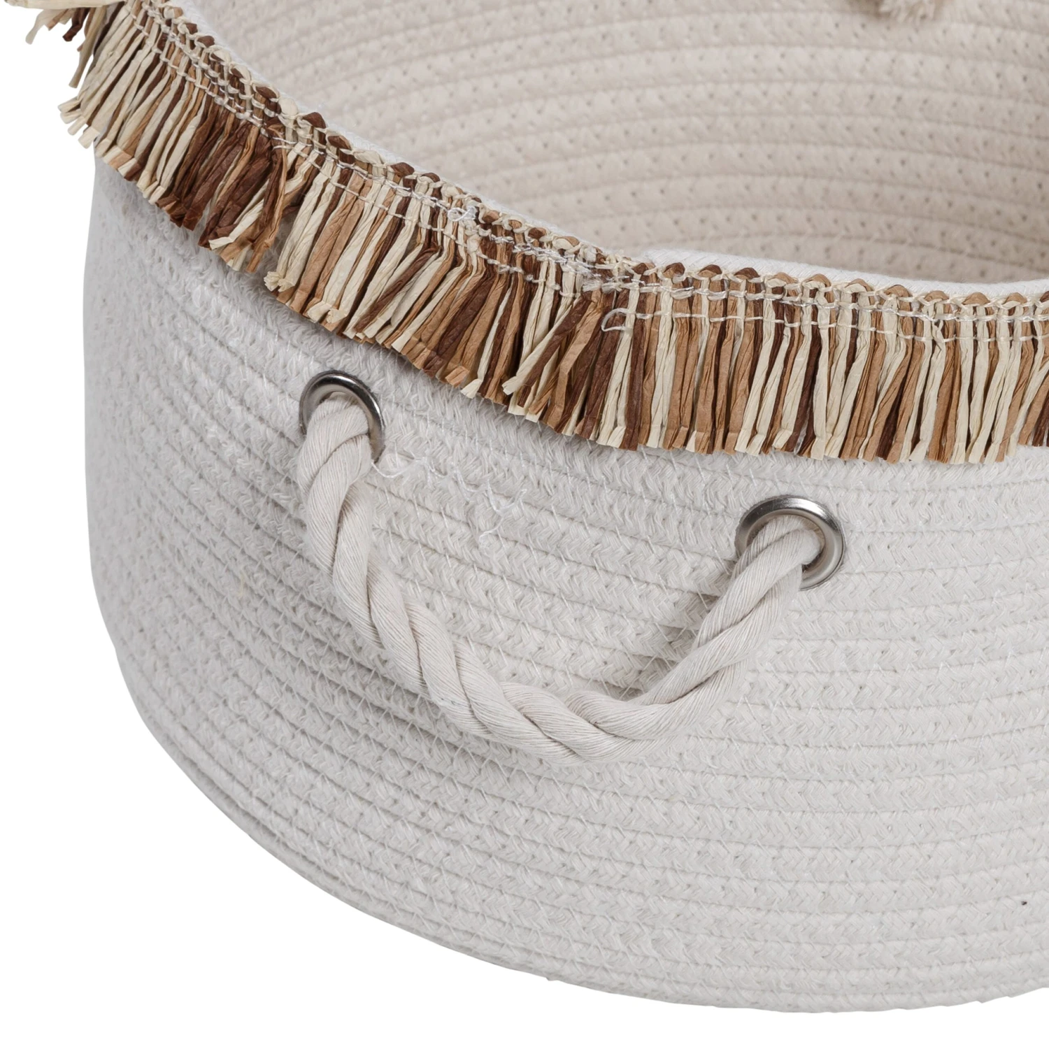 White/Natural Cotton Rope Nesting Baskets With Fringe (Set Of 3) - Image 7