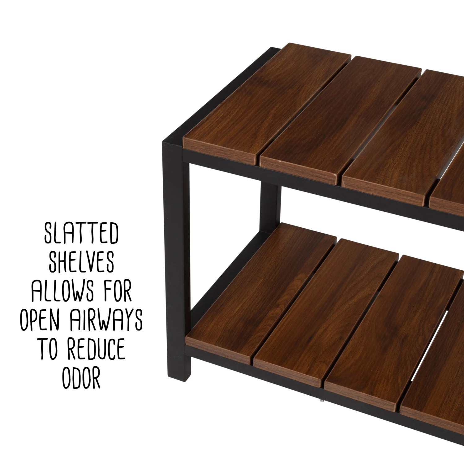 Walnut/Black 2-Tier Shoe Storage Bench - Image 3