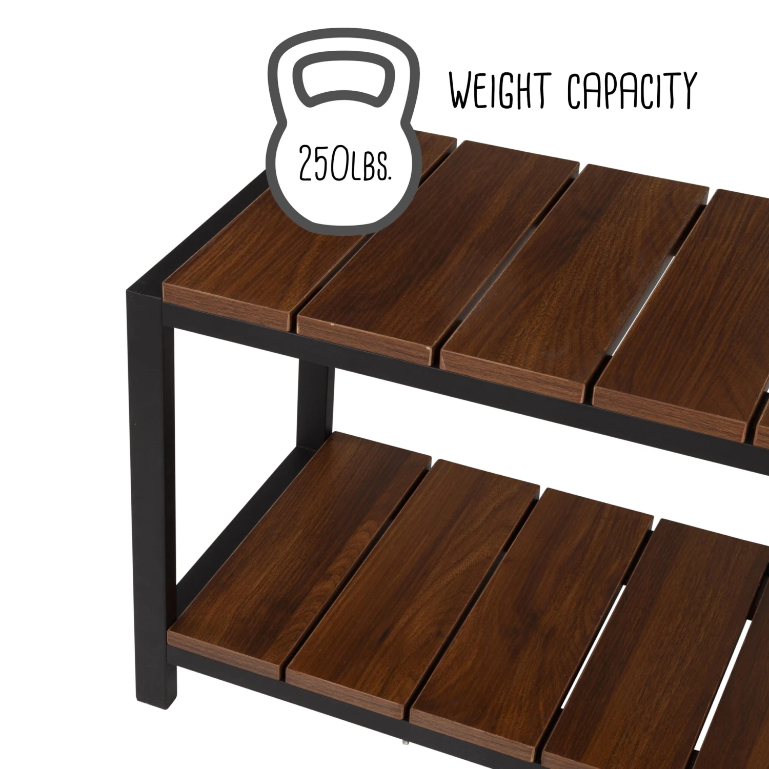 Walnut/Black 2-Tier Shoe Storage Bench - Image 4