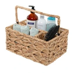 Natural Wicker Multi-Use 3-Compartment Basket Caddy With Handle