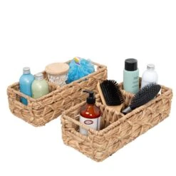 Natural Wicker Multi-Purpose Baskets With Dividers (Set Of 2)